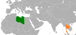 Map indicating locations of Libya and Thailand