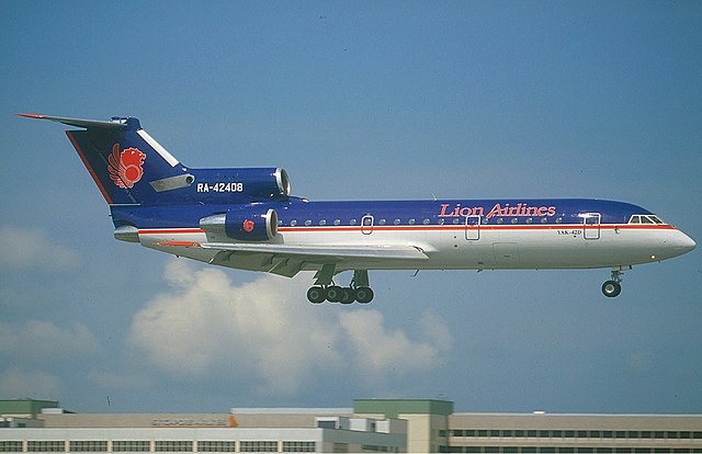 A Yakovlev Yak-42D, the first aircraft of Lion Air, landing in Singapore