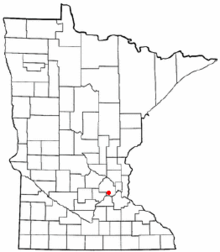 Map of Minnesota with Eden Prairie highlighted MNMap-doton-Eden Prairie.png