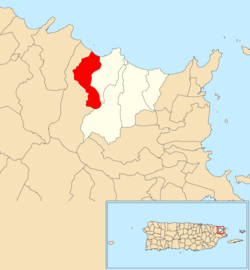 Location of Mameyes I within the municipality of Luquillo shown in red