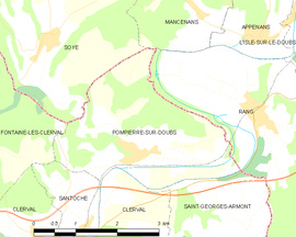 Mapa obce Pompierre-sur-Doubs