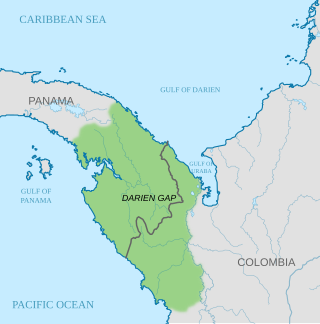 <span class="mw-page-title-main">Darién Gap</span> Break in the Pan-American Highway consisting of a large swath of undeveloped swampland and forest