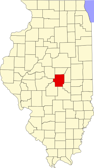 Location of Macon County in Illinois Map of Illinois highlighting Macon County.svg