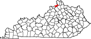 Harta statului Kentucky indicând comitatul Gallatin