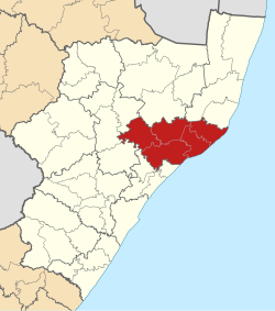 Map of KwaZulu-Natal with King Cetshwayo highlighted (2016).svg