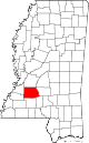 Map of Mississippi highlighting Copiah County.svg