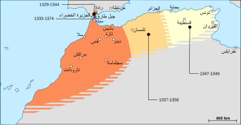 سلالة المرينيينخلال أقصى اتساع لها (منتصف القرن 14).