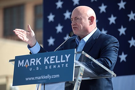 Kelly at the launch of his U.S. Senate campaign in downtown Phoenix in February 2019