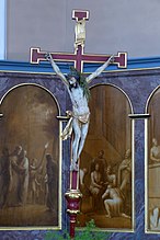 Croix de procession (XVIIIe-XIXe) et tableaux "Vie du Christ" (XIXe)