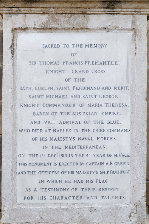 Plaque to Sir Thomas Fremantle in Upper Barrakka Gardens, Valletta