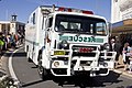 Volunteer Rescue Association vehicle in the SunRice Festival parade in Pine Ave, Leeton, New South Wales.