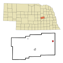Nance County Nebraska Incorporated ve Unincorporated bölgeler Genoa Highlighted.svg