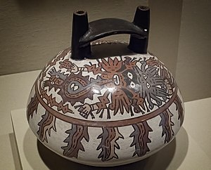 Nasca Double Spout Vessel with Flying Shaman Figure 100-700 CE at the Portland Art Museum.jpg