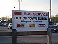 Sign South of Bridge Street towards depot. Behind this sign one can see the bus parking lot for Niagara Transit archive copy at the Wayback Machine.