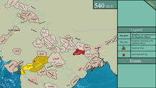 Mapa nga naghulagway sa 16 nga mga gingharian sa Mahajanapadas ug uban pang mga gingharian sa Vedic Era India kaniadtong 540 WKP.