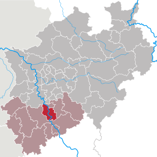 Lage der Stadt Köln in Nordrhein-Westfalen und im Regierungsbezirk Köln