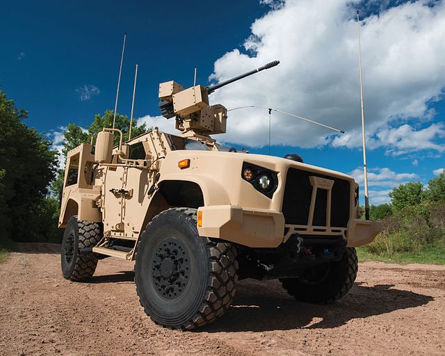 2016 Oshkosh L-ATV (configured as a Joint Light Tactical Vehicle (JLTV) equipped with EOS R-400S-MK2 remote weapon system integrated with Orbital ATK'