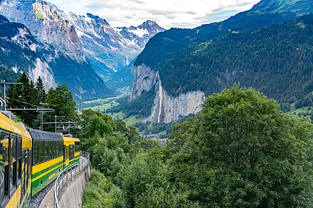 Narrow-gauge lines are renowned for their scenic views (here the WAB between Lauterbrunnen and Wengen)