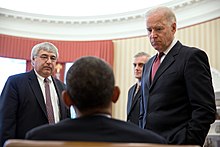 Counselor to the President Pete Rouse, White House Chief of Staff Denis McDonough and Vice President Joe Biden talk with President Barack Obama, April 2, 2013. P040213PS-0380 (8734868397).jpg