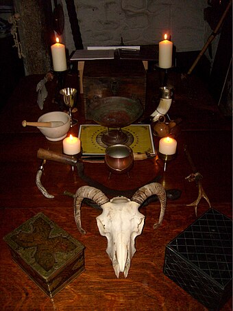 A modern pagan witchcraft altar