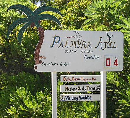 Welcome sign for Palmyra Atoll, June 2005
