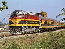 Panama Canal Railway Passenger train in yard at Colon Panama Canal Railway - Passenger Train.JPG