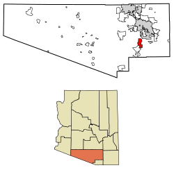 Location of Sahuarita in Pima County, Arizona.