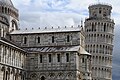 Pisa Cathedral (Duomo di Pisa) (forefront), The Leaning Tower of Pisa (background), Piazza dei Miracoli ("Square of Miracles"). Pisa, Tuscany, Central Italy. (close up)