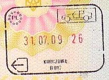 Schengen Area exit stamp issued at the Polish-Ukrainian border Poland korczowa exit.jpg