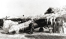 A photo of a Polish P-11 fighter covered in camouflage netting at an unidentified combat airfield