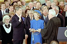President Ronald Reagan Being Sworn in for a Second Term by Chief Justice Warren Burger as Nancy Reagan Observes in the United States Capitol Rotunda.jpg