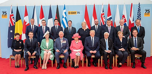 With Queen Elizabeth II and other world leaders to mark the 75th anniversary of D-Day on 5 June 2019