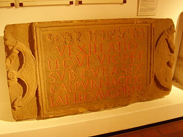 Dedication to the god Sol Invictus, by a vexillatio of the Legio VI Victrix under the command of Agricola. RIB 1137 - Sextus Calpurnius Agricola - VI Victrix.jpg