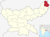 मानचित्र जिसमें साहिबगंज ज़िला ᱥᱟᱦᱮᱵᱽᱜᱚᱸᱡᱽ ᱦᱚᱱᱚᱛ Sahebganj district हाइलाइटेड है