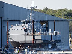 Samoan patrol vessel Nafanua III at Austal shipyards in Henderson, Western Australia, September 2023 03.jpg