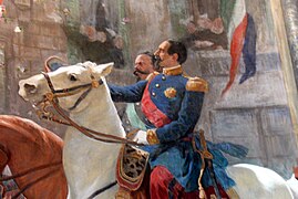 Particolare dell'affresco nella hall d'ingresso: Vittorio Emmanuele II e Napoleone III nel 1859.