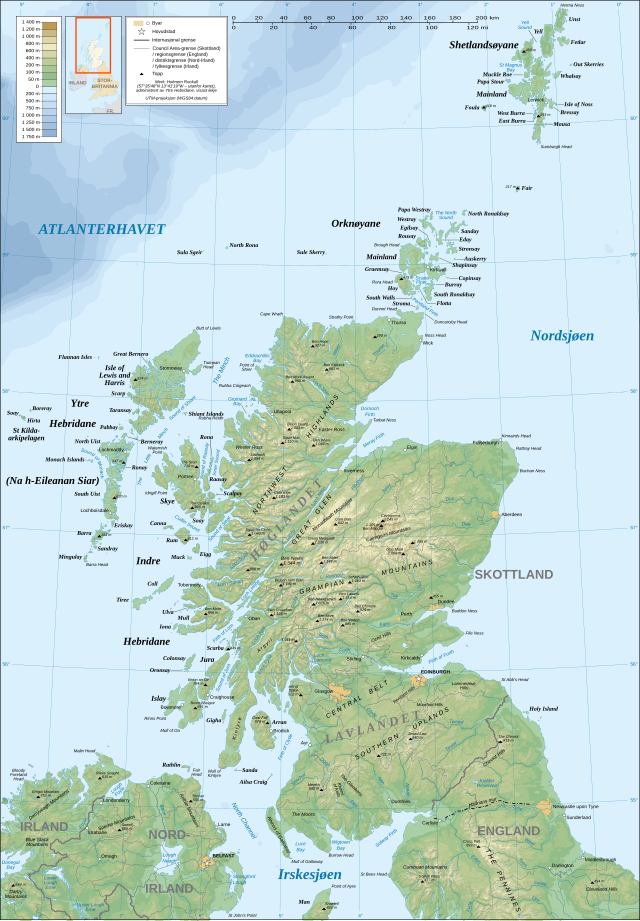 Topografisk kart over Skottland