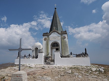 The Church of St Peter sits atop the peak of Kajmakčalan