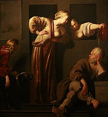 Socrate, ses deux épouses et Alcibiade par Reyer van Blommendael, peinture sur toile, 210 x 198 cm, XVIIe siècle, musée des beaux-arts de Strasbourg.