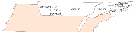 Kaart van het Southwest Territory in 1790