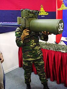 A Malaysian Starburst MANPADS held by a soldier during an exhibition