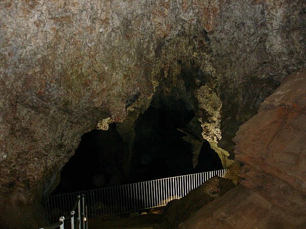 A view down toward the lake in the caves