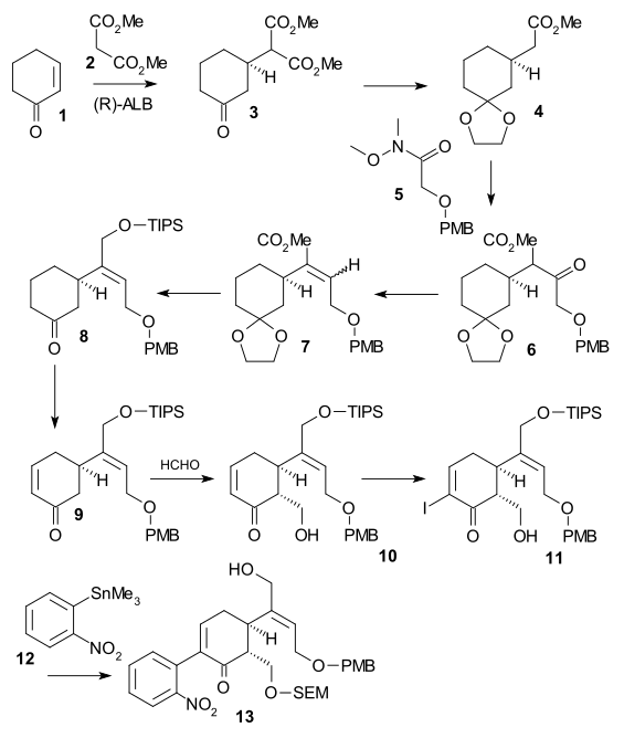 Strychnine total synthesis Shibasaki 2002a.svg