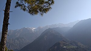 Dhauladhar mountains from Naddi, Himachal Pradesh Sun soaked Dhauladhar Range from Naddi Village.jpg