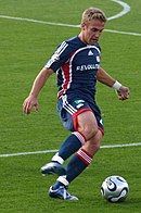 New England Revolution forward Taylor Twellman, who scored two goals in the team's playoff run TaylorTwellman 2006 MLS Cup.jpg