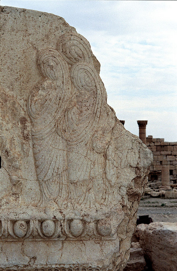 Pre-Islamic relief showing veiled Middle Eastern women, Temple of Baal, Palmyra, Syria, 1st century AD