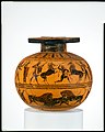 Aryballos, kuvituksessa Dionysos-aihe, n. 550 eaa.
