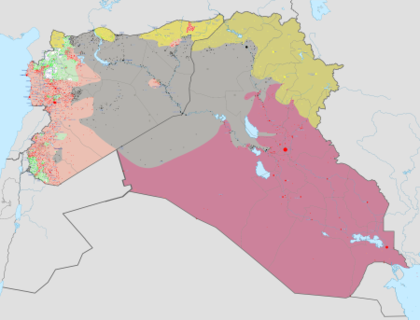 ISIL's territory, in grey, at the time of its greatest territorial extent in May 2015