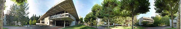 360° panorama on the campus of the Evergreen State College in Olympia, Washington. This panorama features the Daniel J. Evans Library and the clock to