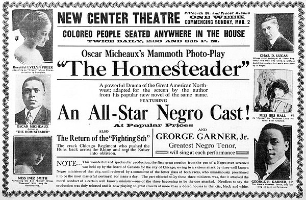 The Homesteader (1919) by film pioneer Oscar Micheaux emphasized its black cast.